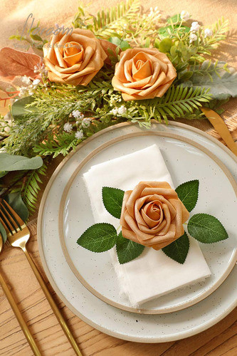 Rosas Artificiales C/tallo Realistas X25u /7.6cm/ Gold 1