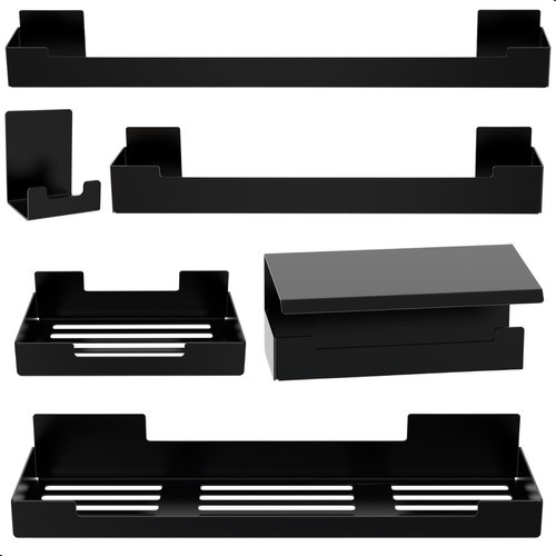 Kit De Acessórios Para Banheiro Preto Com Adesivo 6 Pcs ELG 0