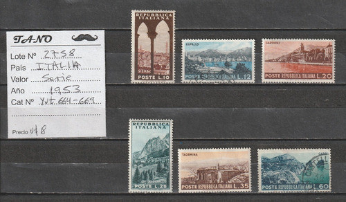 Lote2758 Italia Serie Completa Año 1953 Yvert# 664-69 Mixto 1