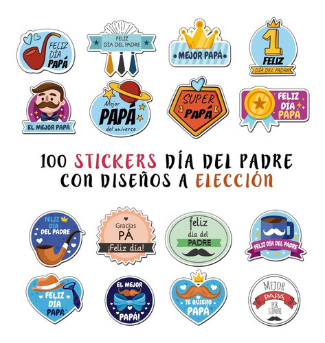 100 Stickers 6x6 Cm Dia Del Padre Etiqueta Troquelados Logo 0