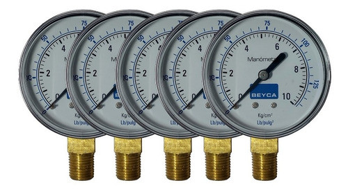 5 Manómetro 10 Kg 63 Mm Rosca 1/4 Infe. Gas Agua Aire Beyca 0