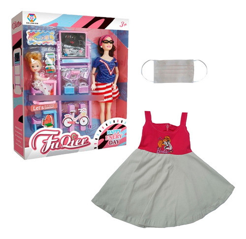 Muñeca Maestra Y Alumna Con Varios Accesorios Escolares Ba09 0