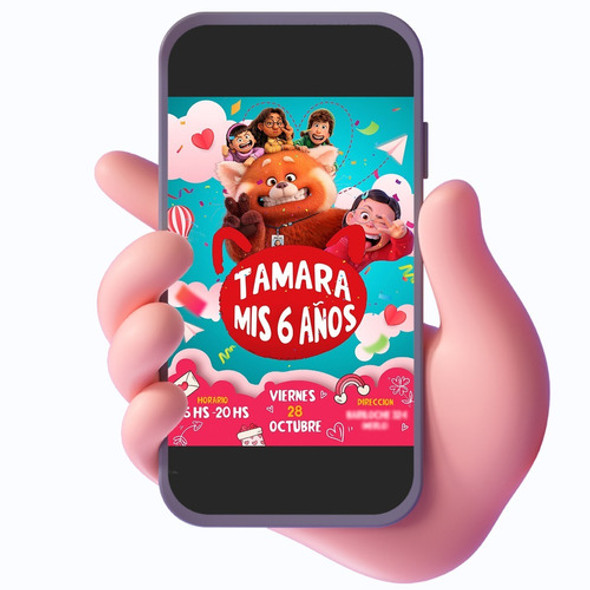 Tarjeta Invitación Cumpleaños Digital - Turning Red 0