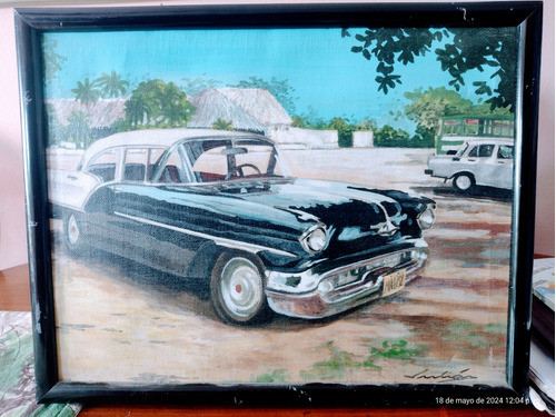 Cuadro Pintado Al Óleo Auto Ohsmobile 1955 Firmado. 1