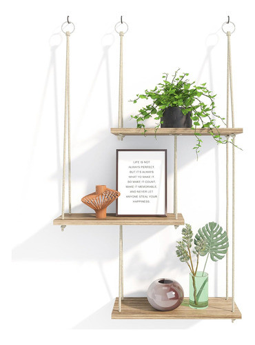 Estanterías Colgantes De Madera Rústica, 3 Niveles, 90x30 Cm 0