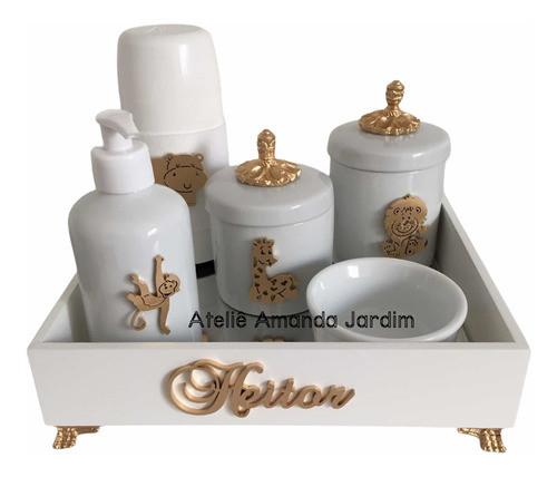 Kit Higiene Do Bebê Porcelana Garrafa Termica Safari E Nome 0