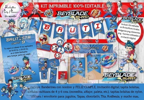Kit Imprimible Candy Bar Beyblade Burst 100% Editable 1