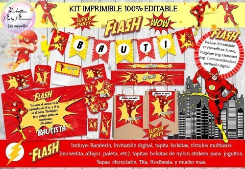 Kit Imprimible Candy Bar Flash 100% Editable 1