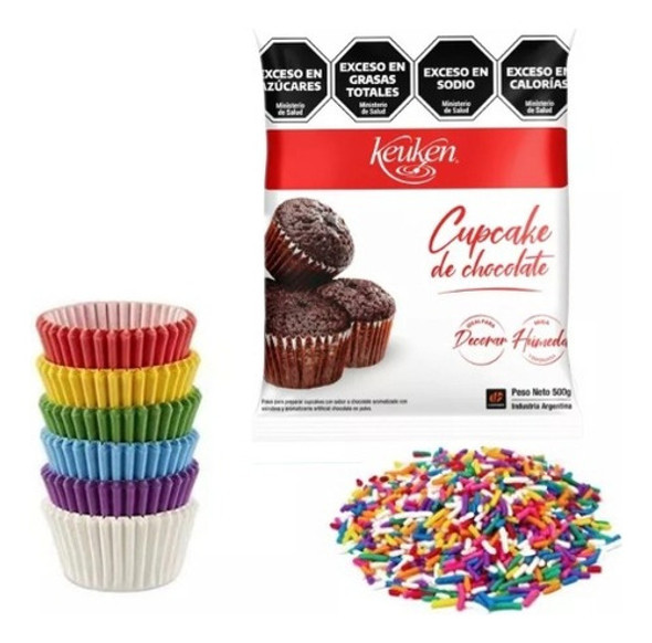 Combo Para Cupcakes Premezcla,pirotines,granas Repostería 0
