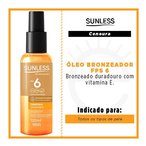Óleo Bronzeador Sunless Fps 6 Cenoura 120ml 1