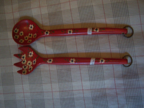 Cuchara Y Tenedor  En Cramica  Pintada A Mano 0