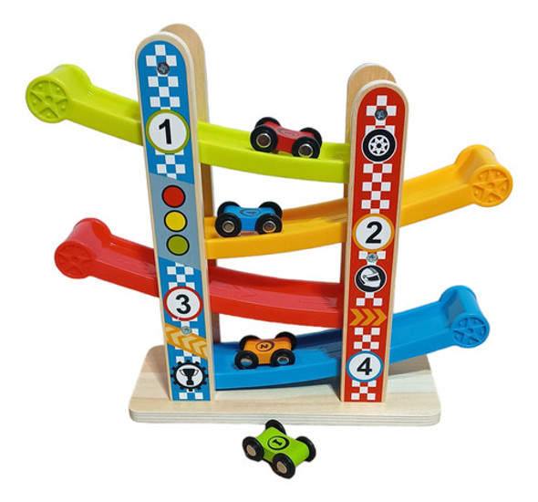 Juego Juguete Didactico Rampa Pista Tobogan De Autos Madera 0