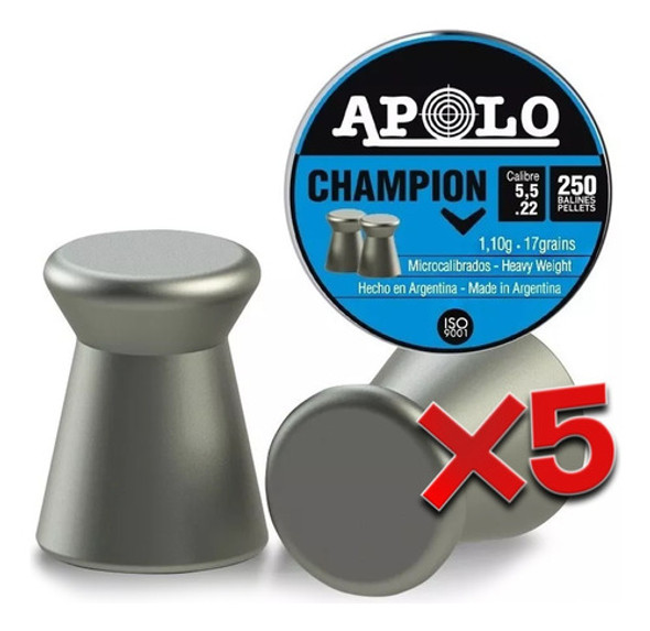 Balines Apolo Champion X250 5.5 Mm - Combo X5 1
