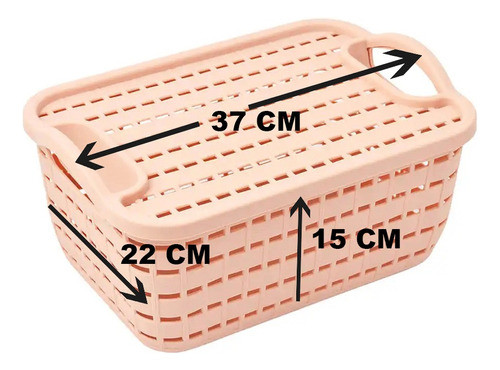 Caja Organizadora Plastico Simil Ratan C/tapa 37 Cm Con Asas 1