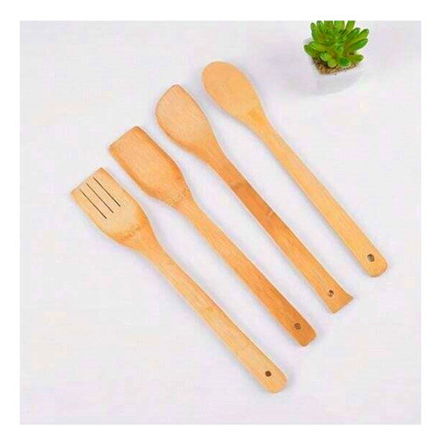 Set X4 Utensilios Madera Cocina Cuchara Espatula Contenedor 1