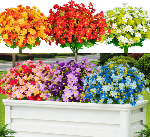 24 Piezas Flores Artificiales Exteriores, Decoración Flores 0