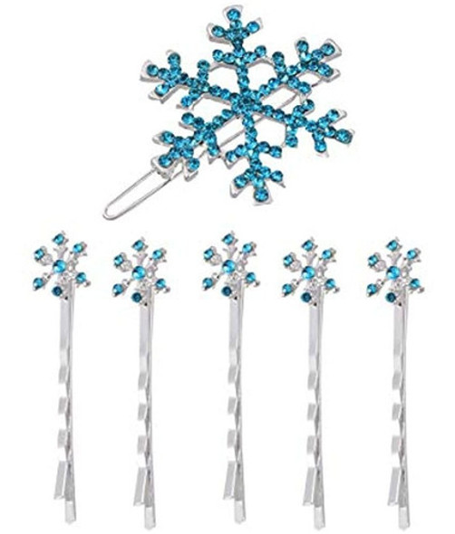 Lurrose 6pcs Pinza De Pelo De Copo De Nieve Rhinestone Azul 0
