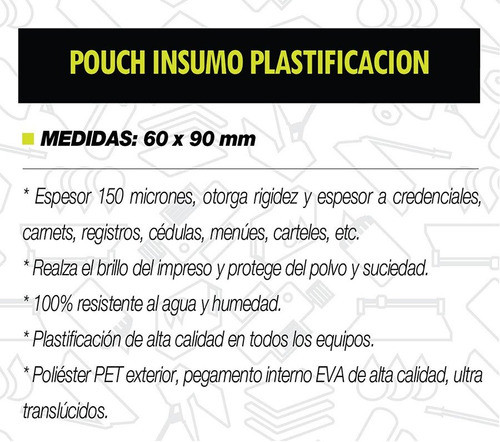 Pouch Plastificación Carnet 60 X 90 Mm X 100 Unid. 150 Mic 1