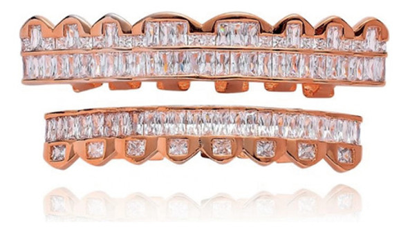 Parrilla Para Dientes Grillz Zircon Cristal Baño De Oro Rosa 0