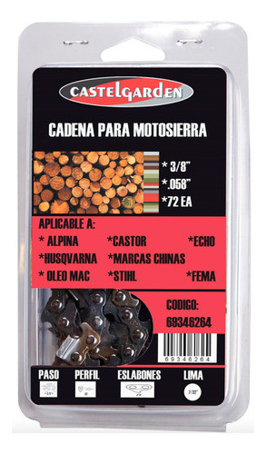 Cadena Motosierra Armada Castel Garden 3/8 058 X 72 Cadenas 0
