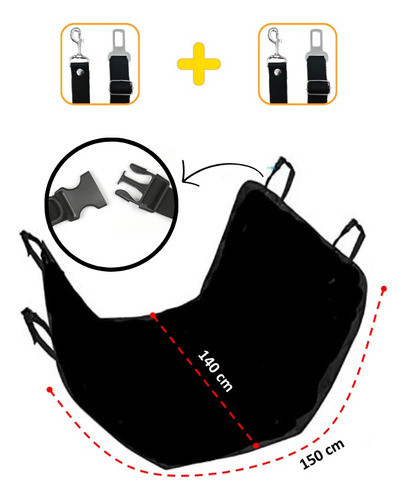 Funda Cubre Asiento Trasero Mascotas Perros + 2 Cinturones 1