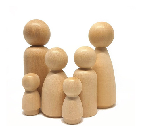 Muñecos De Madera Familia Peg Dolls X 6 Waldorf Montessori 1