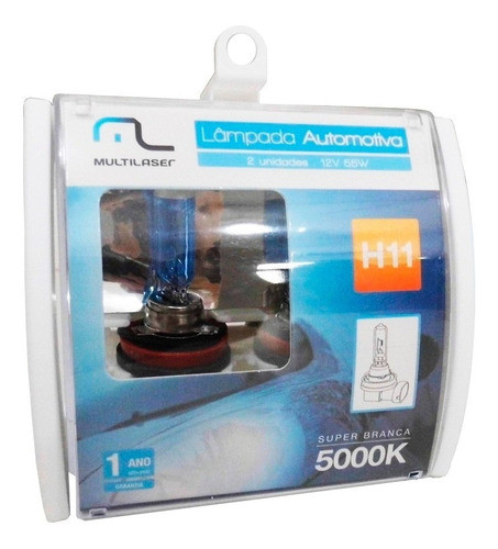 Par Lampada Super Branca H11 5000k Multilaser C/ Inmetro 55w 1