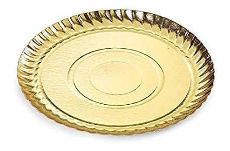 Bandeja Redonda De Cartón Dorado 26cm X10 Unidades 0