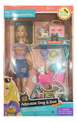Muñeca Rubia 30 Cm Con Mascotas Y Accesorios  - Kyk 0