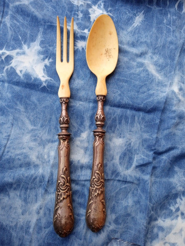 Antiguo Juego De 2 Cubiertos Para Servir (ensalada) Lappas 0