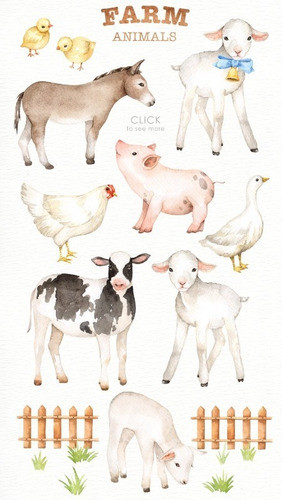 Kit Imagenes Png Cliparts Granja Animales Acuarela Es70 1