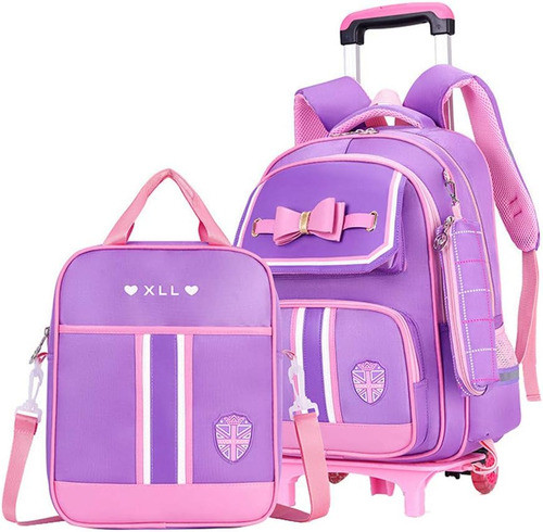 Mochila Con Ruedas Desmontable Y Lonchera Color Violeta 0