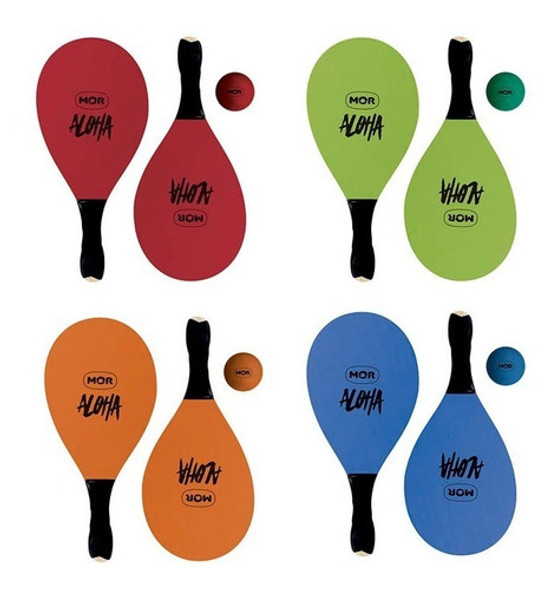 Set Paletas Playa Tenis Mor Madera En Colores 3 Piezas 1