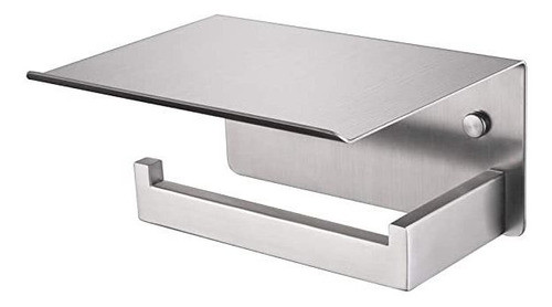 Soporte Para Papel Higienico Con Estante Plateado Cepillado 0