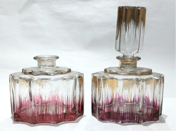 Antiguo Juego De Perfumeros Vidrio 0