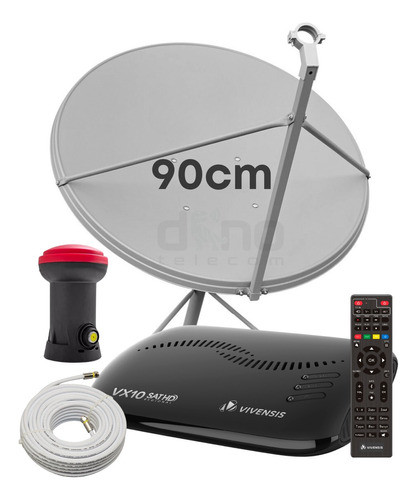 Kit 1 Receptor Digital Vx10 Vivensis - Antena 90cm Lnbf Cabo 0