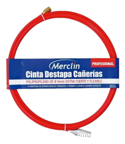 Cinta Destapa Cañería De Polipro 9mmx10mts. Merclin. 0