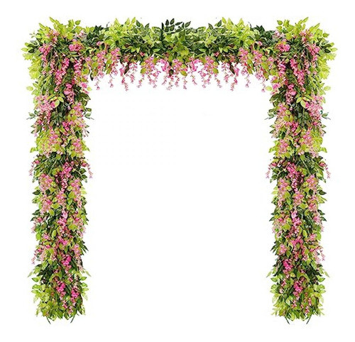 Guirnaldas Flores Artificiales De Glicina Rosa - 6 Tiras 0