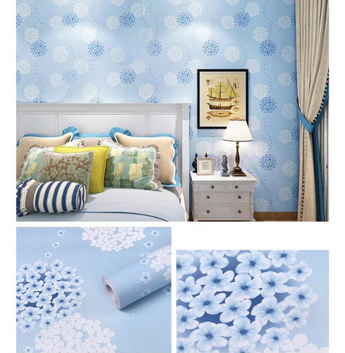 15. Papel Adhesivo Tapiz Pared Celeste Con Flores  45cmx1mt 0