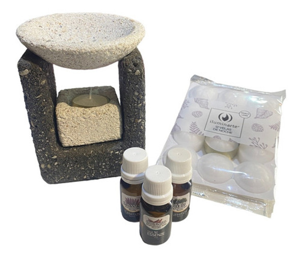 Kit Hornito/hornillo Piedra + 3 Esencias + 12 Velitas 0