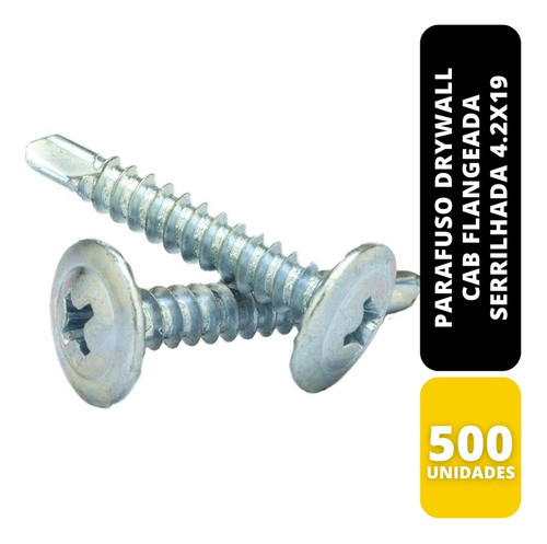 500 Parafuso Drywall Cab Flangeada Serrilhada 4.2x19 Zincado 1