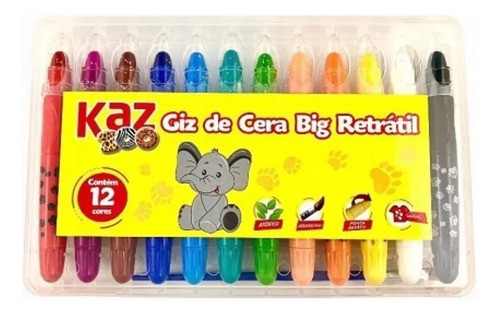 Kit Giz De Cera Big Retrátil  12 Cores Kaz Lavável 1