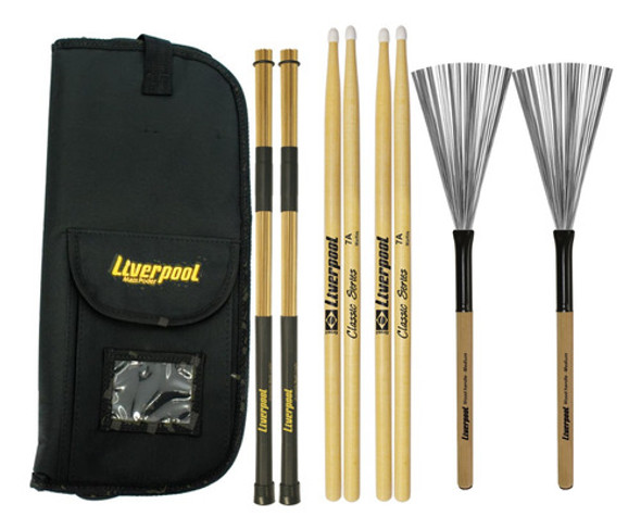 Kit Bag 01p + Set De Baquetas + Vassourinhas Liverpool 0