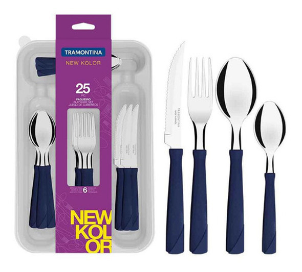 Juego Cubiertos Azul Línea New Kolor 25 Piezas Tramontina 0