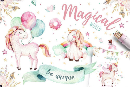 Cliparts Png Unicornios Magicos Acuarela Watercolor Pa39 0