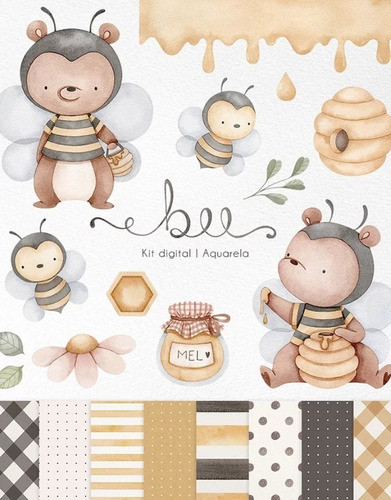 Kit Imagenes Png Cliparts Abeja Oso Osito Miel Acuarela Ni38 0