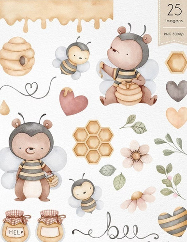 Kit Imagenes Png Cliparts Abeja Oso Osito Miel Acuarela Ni38 1