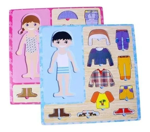 Rompecabezas Didáctico Juego Madera Cambiar Ropa Vestir Niño 0