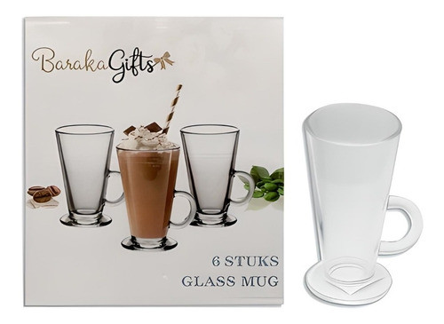 6 Tazas Vidrio + 6 Cucharas Para Cappucchino Capuchino 1