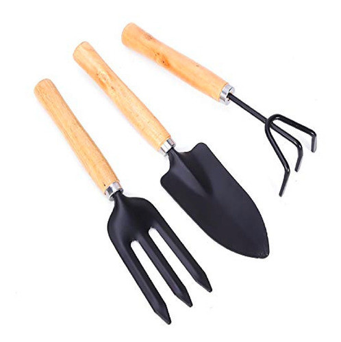 Set Jardineria X3 Herramientas Jardin Huertas Mango Madera 0